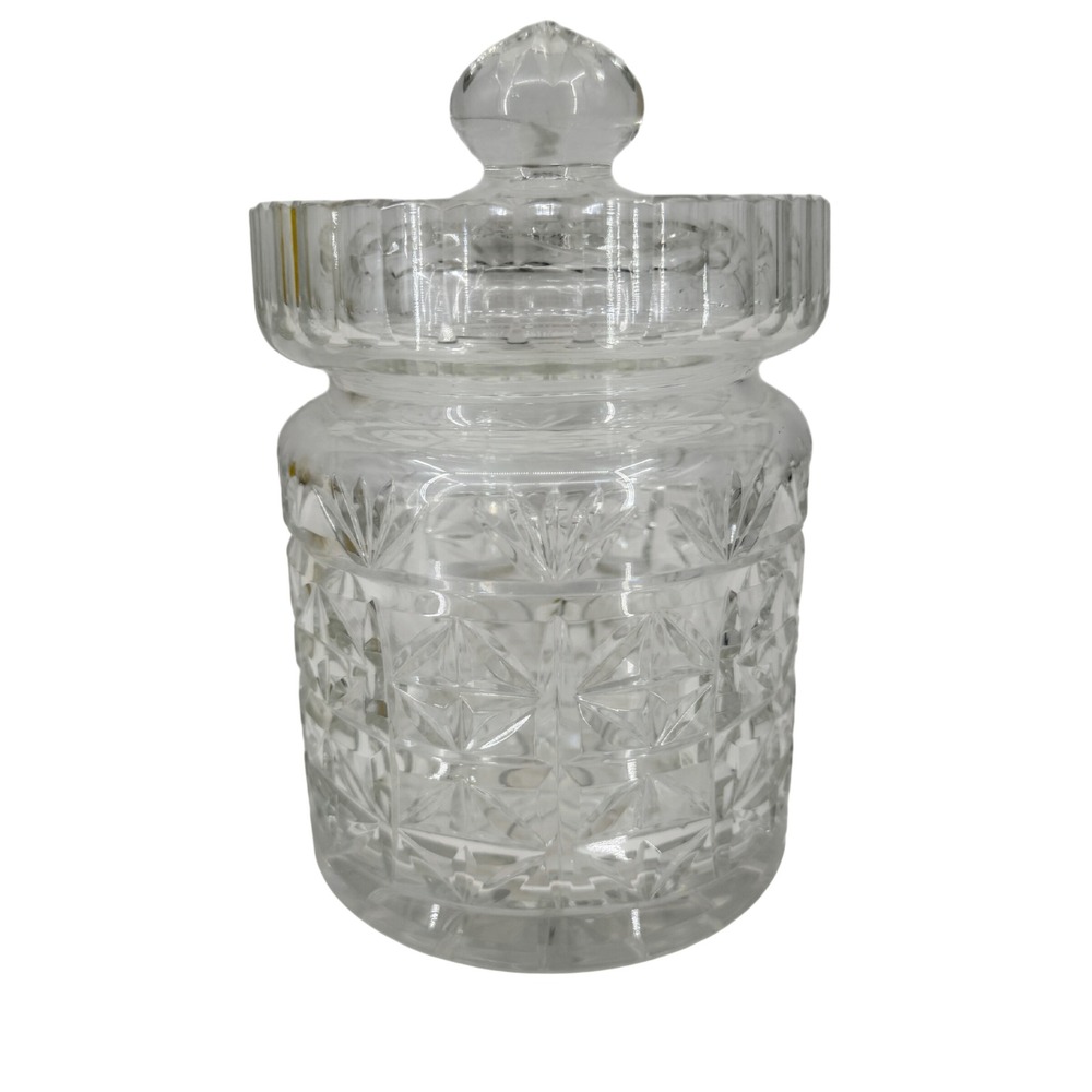 Lead Crystal Small Lidded Jar Clear Diamond Cut Glass Biscuit Candy 6 Inch